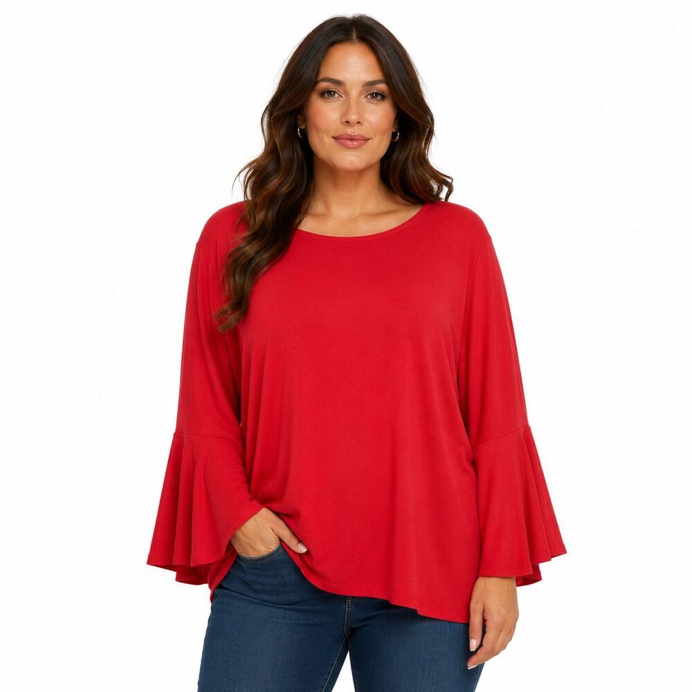 Women's Red Bell Sleeve Knit Top